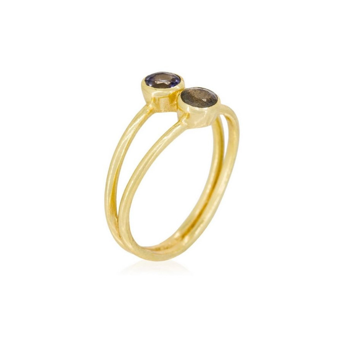 Bague doré "Adela" Bague "Fragment" Iolite et Labradorite Laiton doré