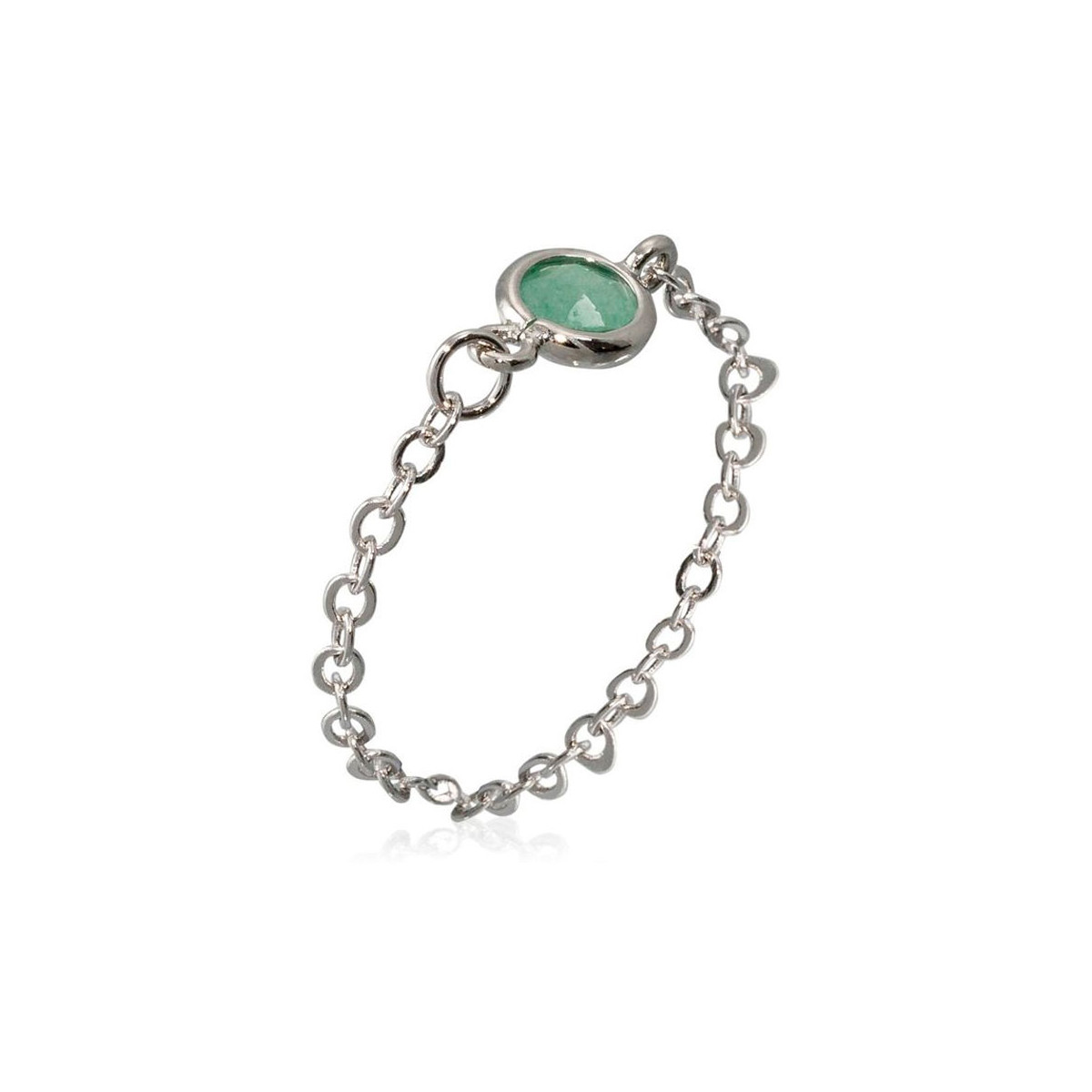 Bague chaineue argenté "Léa" Aventurine verte Bague "Fugitive" Aventurine verte Laiton