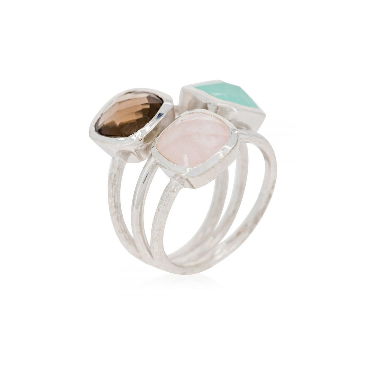 Bague argenté "Elsa" Acqua Calci Bague "Cyclique" Aqua Calci, Quartz rose et fumé Laiton
