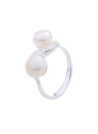 Bague argent, perles de culture Blanches et oxydes de zirconium "Duo"