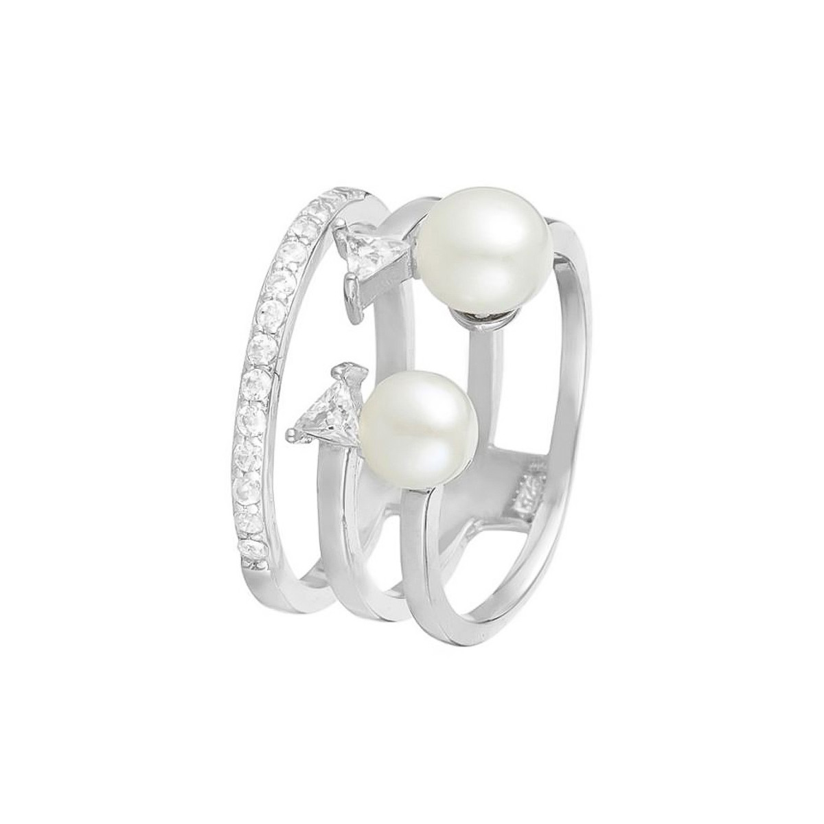 Bague argent, oxydes de zirconium et perles de culture blanche "3 rangs"