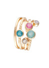 Bague ajustable Maelie doré montée d'une calcédoine, jade, pierre de lune multicouleurs et verre