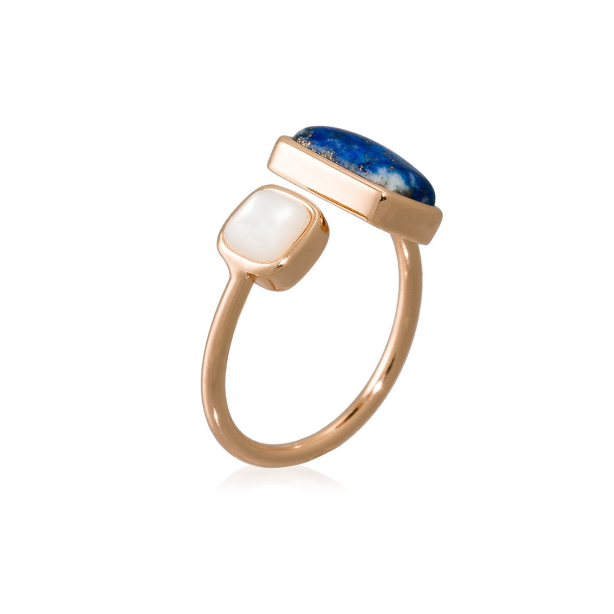 Bague ajustable laiton doré montée d'un lapis bleue " Eva " Bague Ajustable "Arcanis" Lapis Lazuli et Nacre Laiton doré