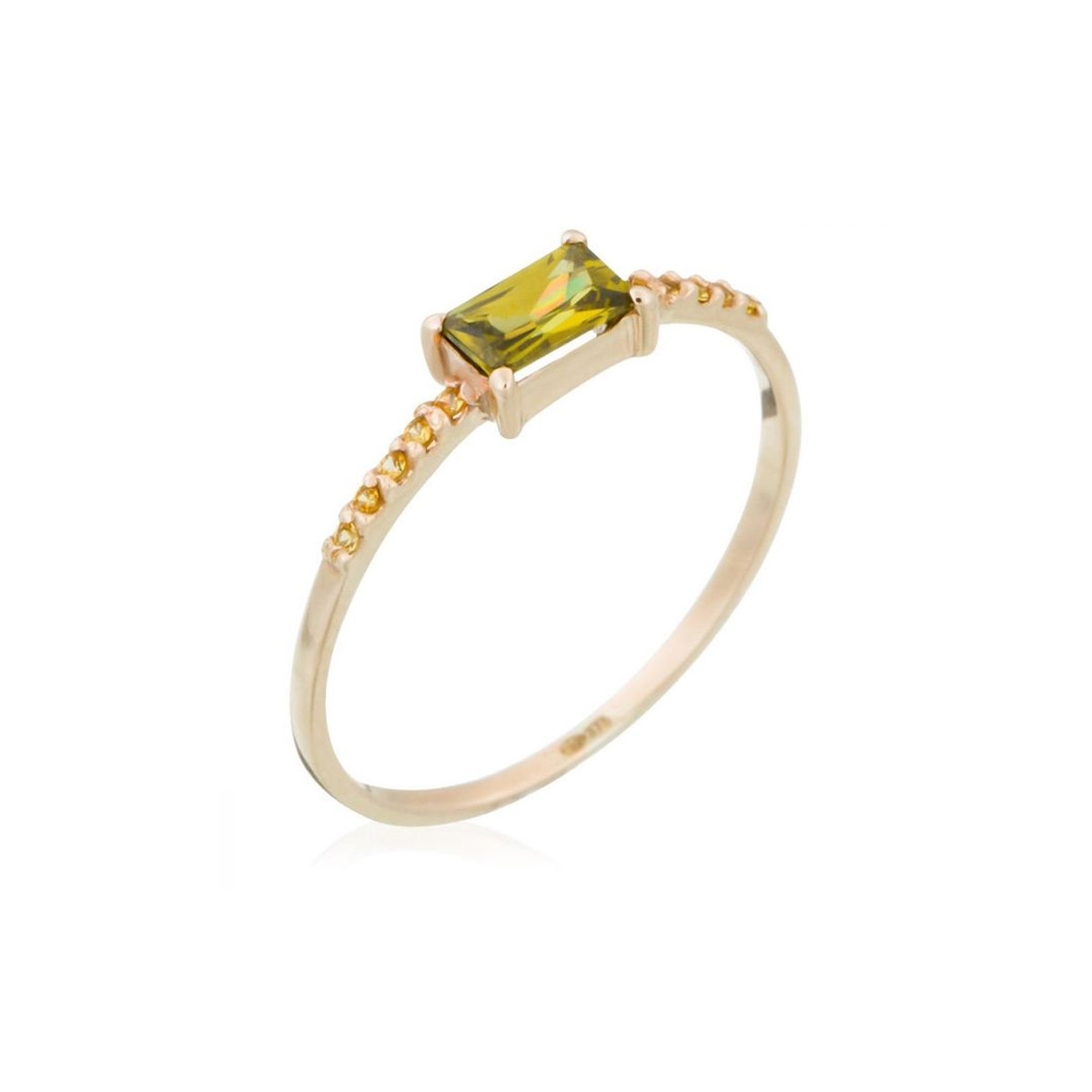 solitaire épaulé multi pierres peridot et anneau en or jaune 9k Bague "Brillance" Or jaune