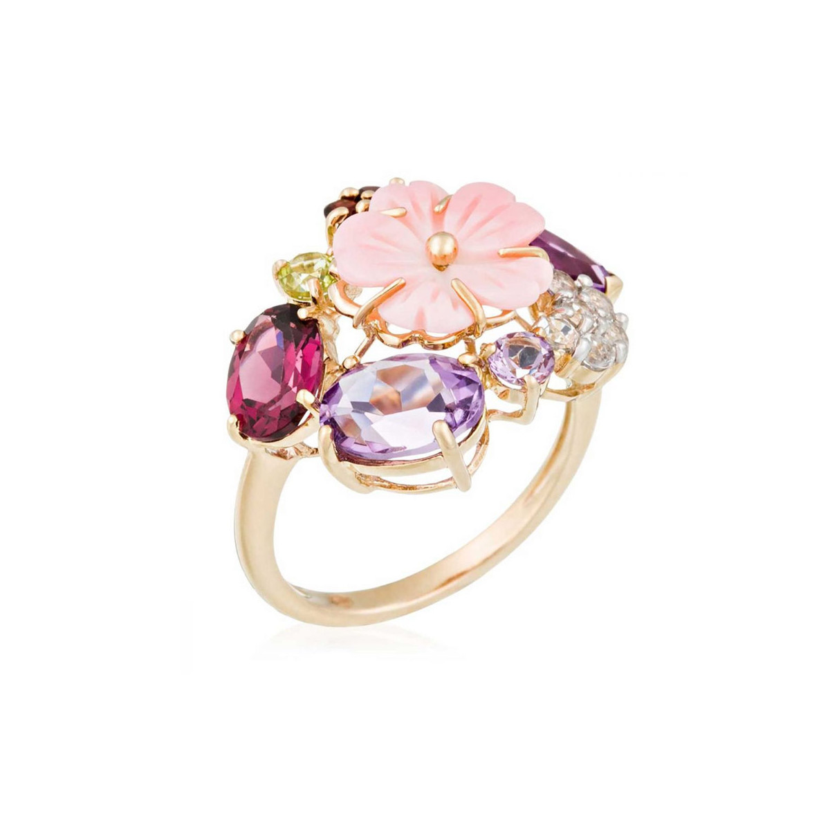 Bague "Jardin anglais" Or jaune et Diamants 17 multi-pierres fleurs Bague "Cristalline" Or jaune et Multipierres