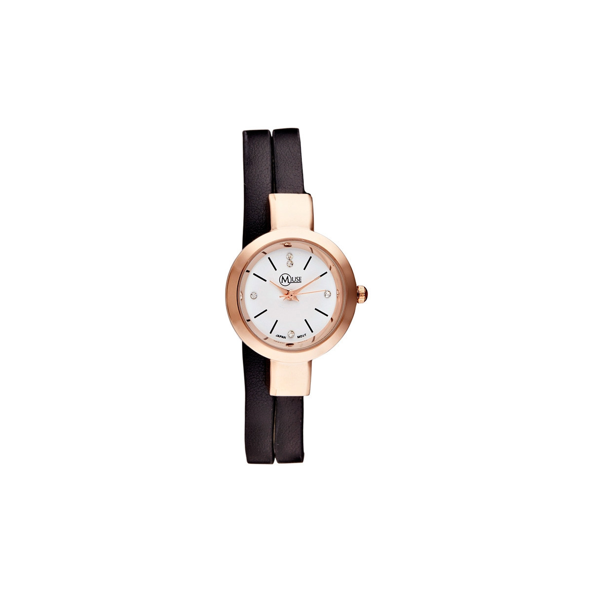 Muse - Montre Femme "Elysée" - boîtier rosé bracelet noir