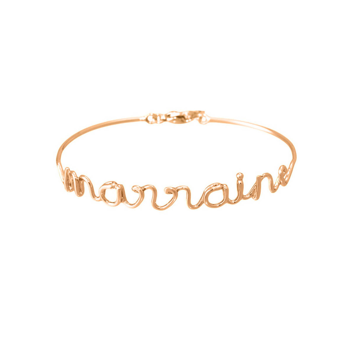 "MARRAINE" Bracelet jonc en fil lettering rosé à message