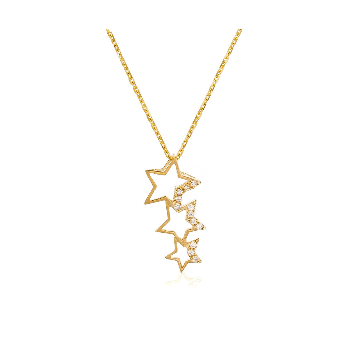Pendentif Or Jaune et oxydes de zirconium"Constellation" + chaîne argent doré offerte Pendentif "Festif" Or jaune
