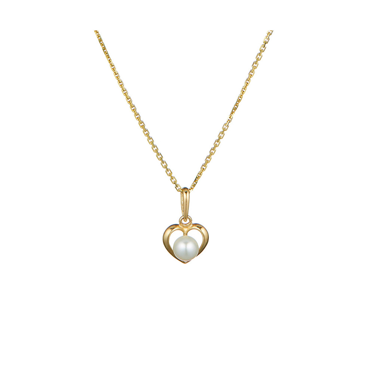 Pendentif coeur Or Jaune et perle de culture "Lova Pearl" + chaîne en vermeil offerte Pendentif "Sincérité" Or jaune