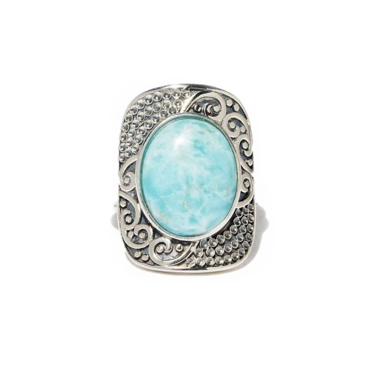 Bague "Sokemitzin" Argent 925 Bague "Frangipani" Larimar 4,80ct et Argent Massif 925/1000