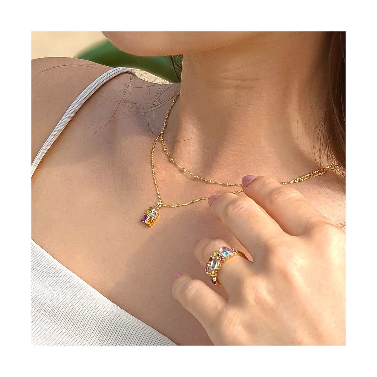 Pendentif Or Jaune Diamant et Pierres Précieuses Pendentif "Janine" Or jaune et Multipierres