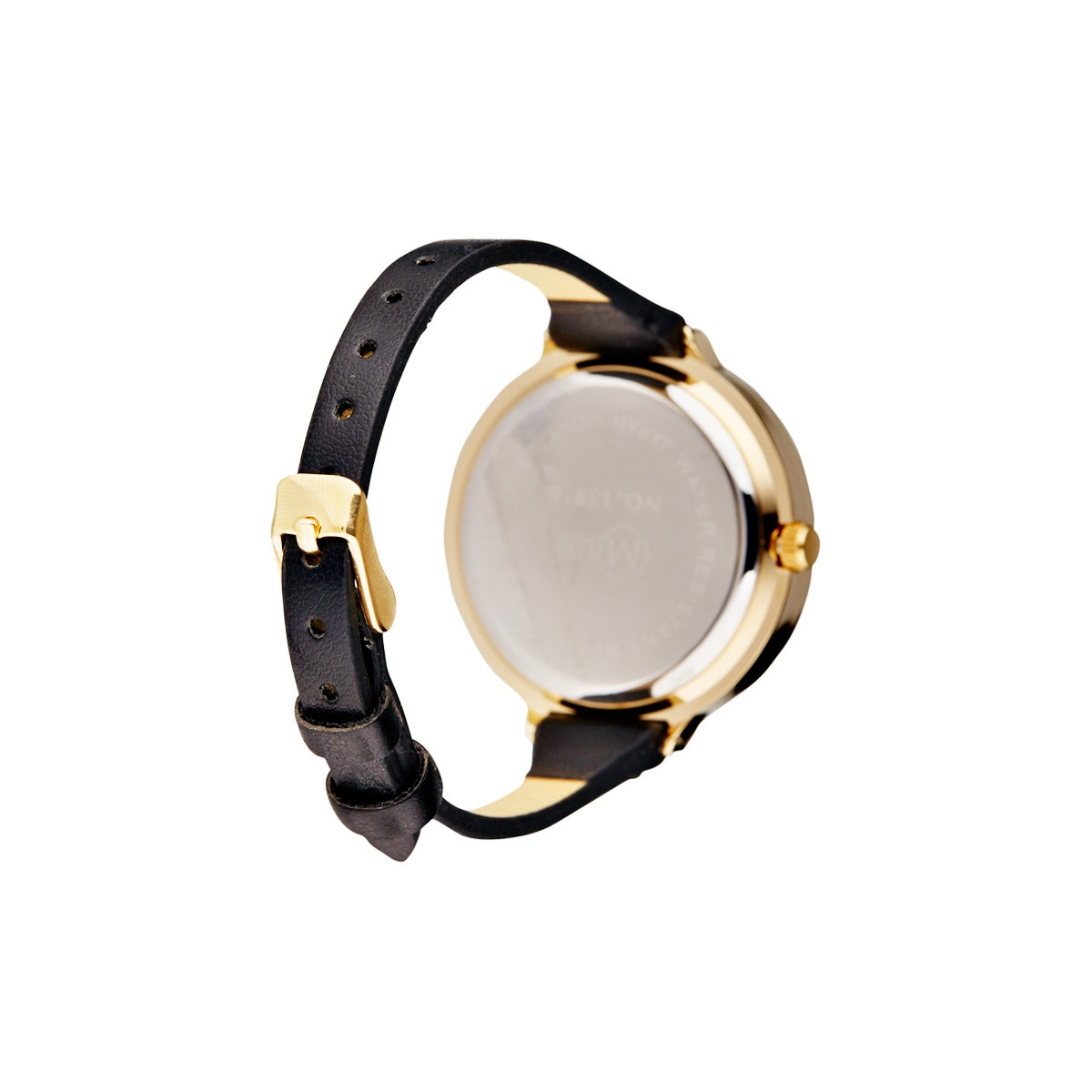 Muse - Montre Femme doré "La facette" - bracelet cuir noir