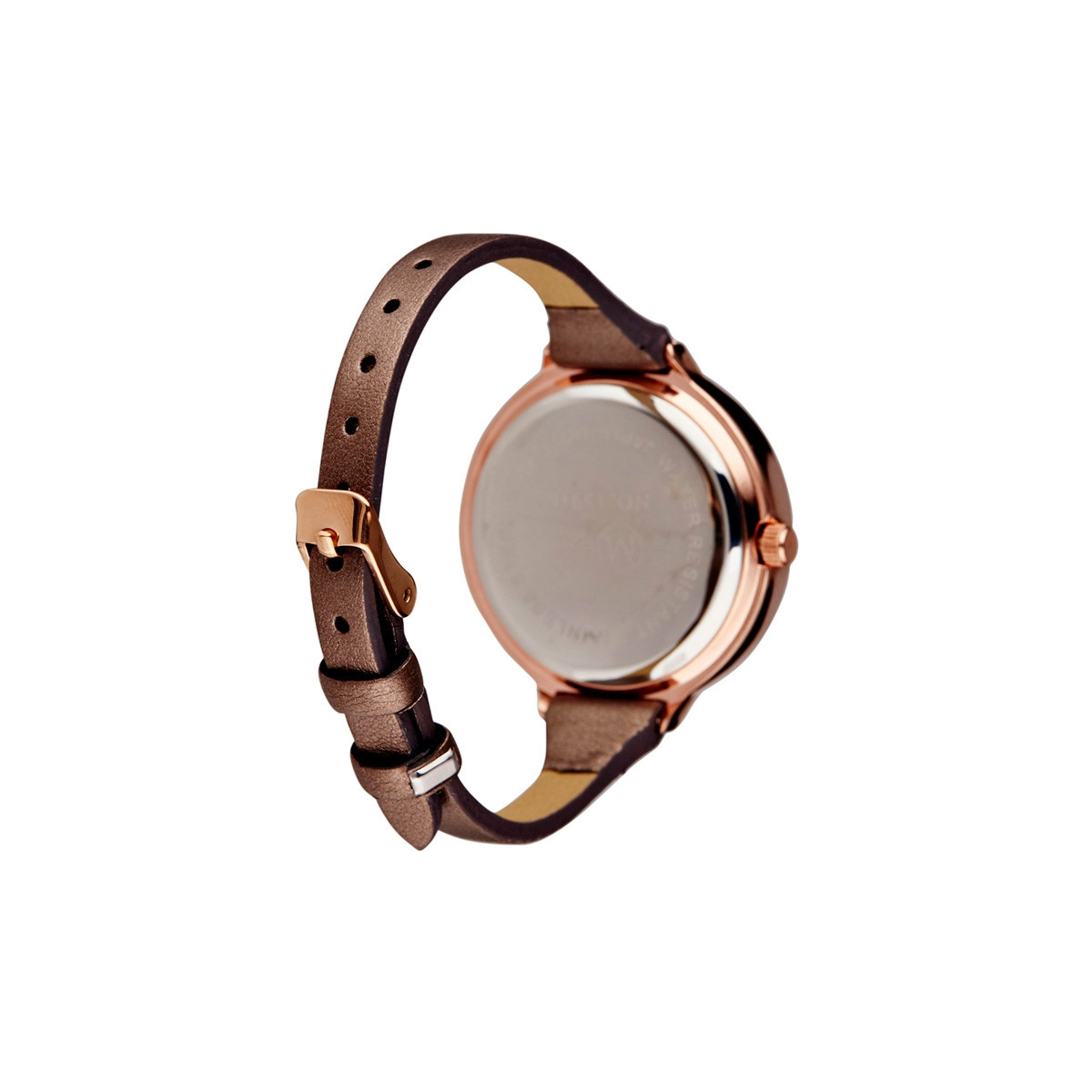 Muse - Montre Femme rosé "La facette" - bracelet cuir marron