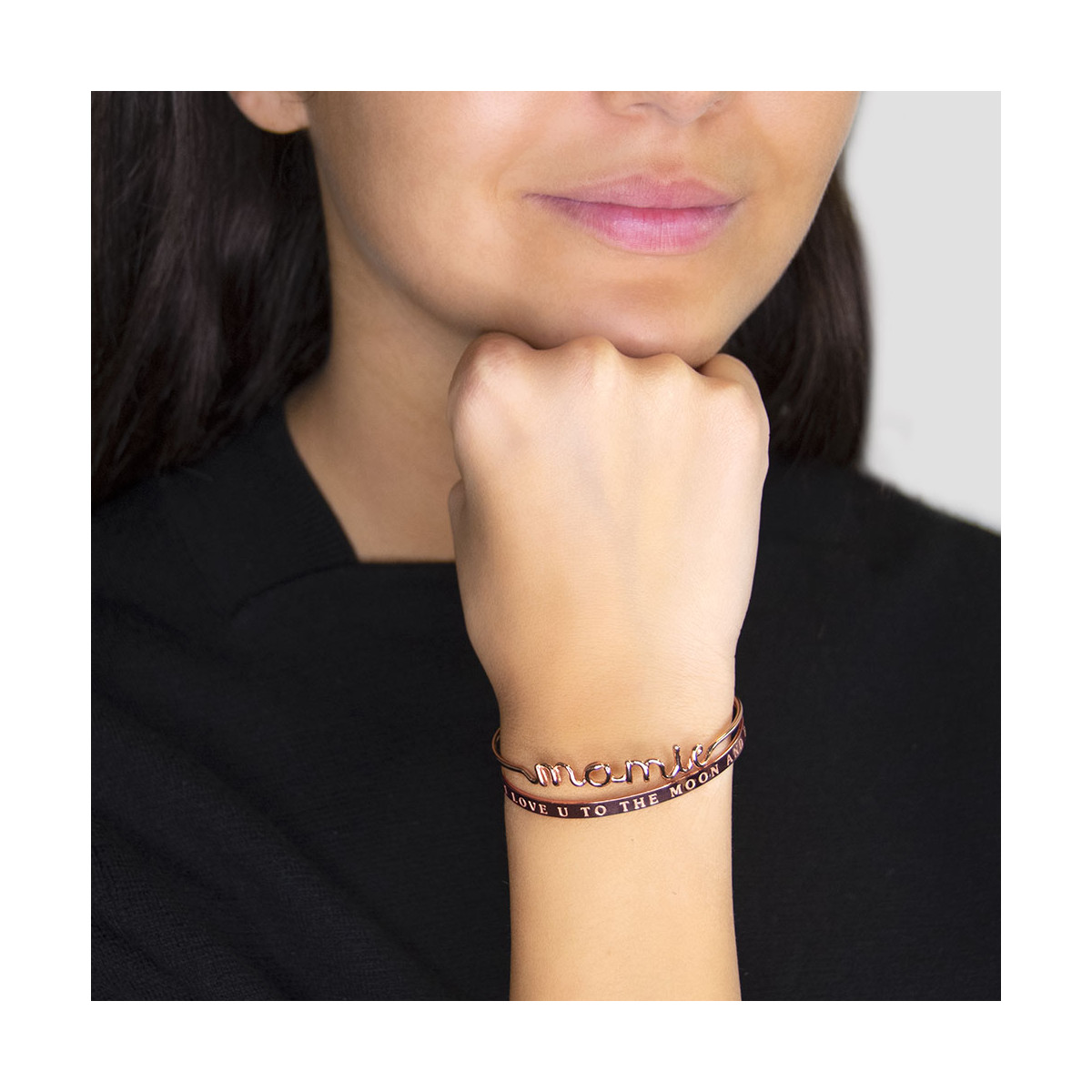 "MAMIE" bracelet jonc en fil lettering rosé à message Bracelet à message "Mamie" Laiton rosé