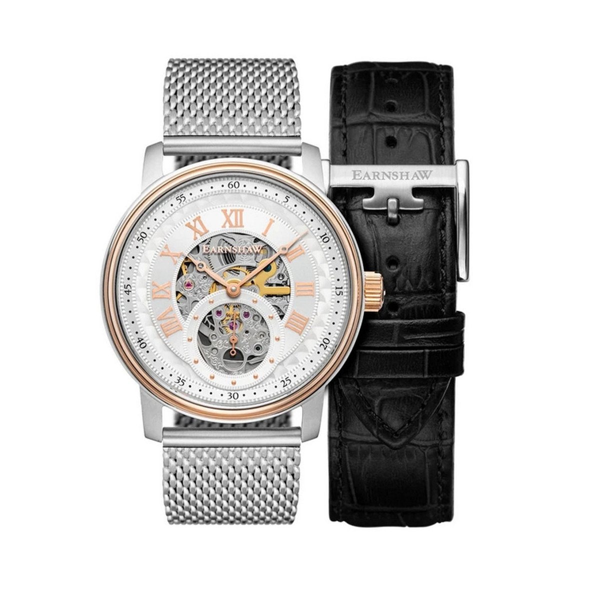 Coffret montre homme Earnshaw DOWNING ES-8119-22 automatique - cadran argenté