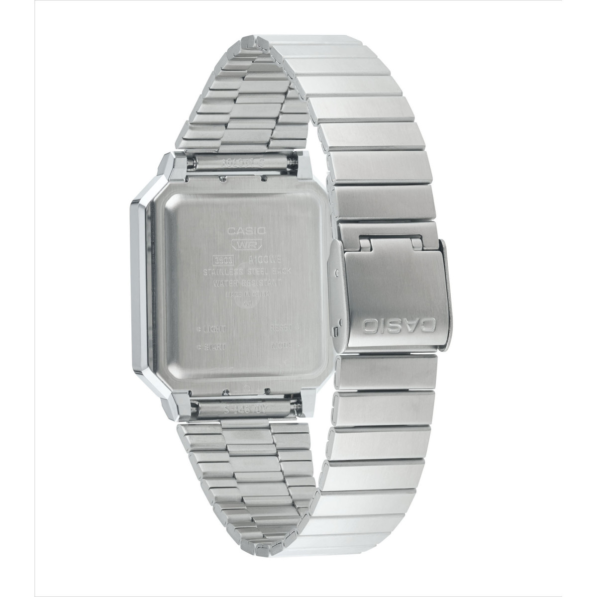 arrière du montre Casio mixte vintage - A100WE-1AEF avec une alarme sonore Montre Casio mixte vintage - A100WE-1AEF