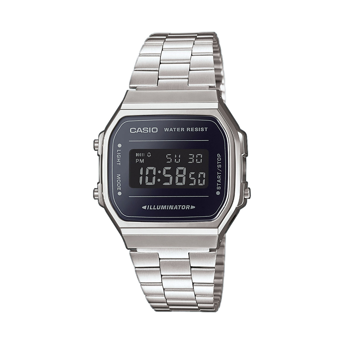 Montre Casio mixte vintage illuminator - A168WEM-1EF dimensions 38,6 mm x 36,3mm x 9,6mm, poids 49 g Montre Casio mixte vintage - A168WEM-1EF