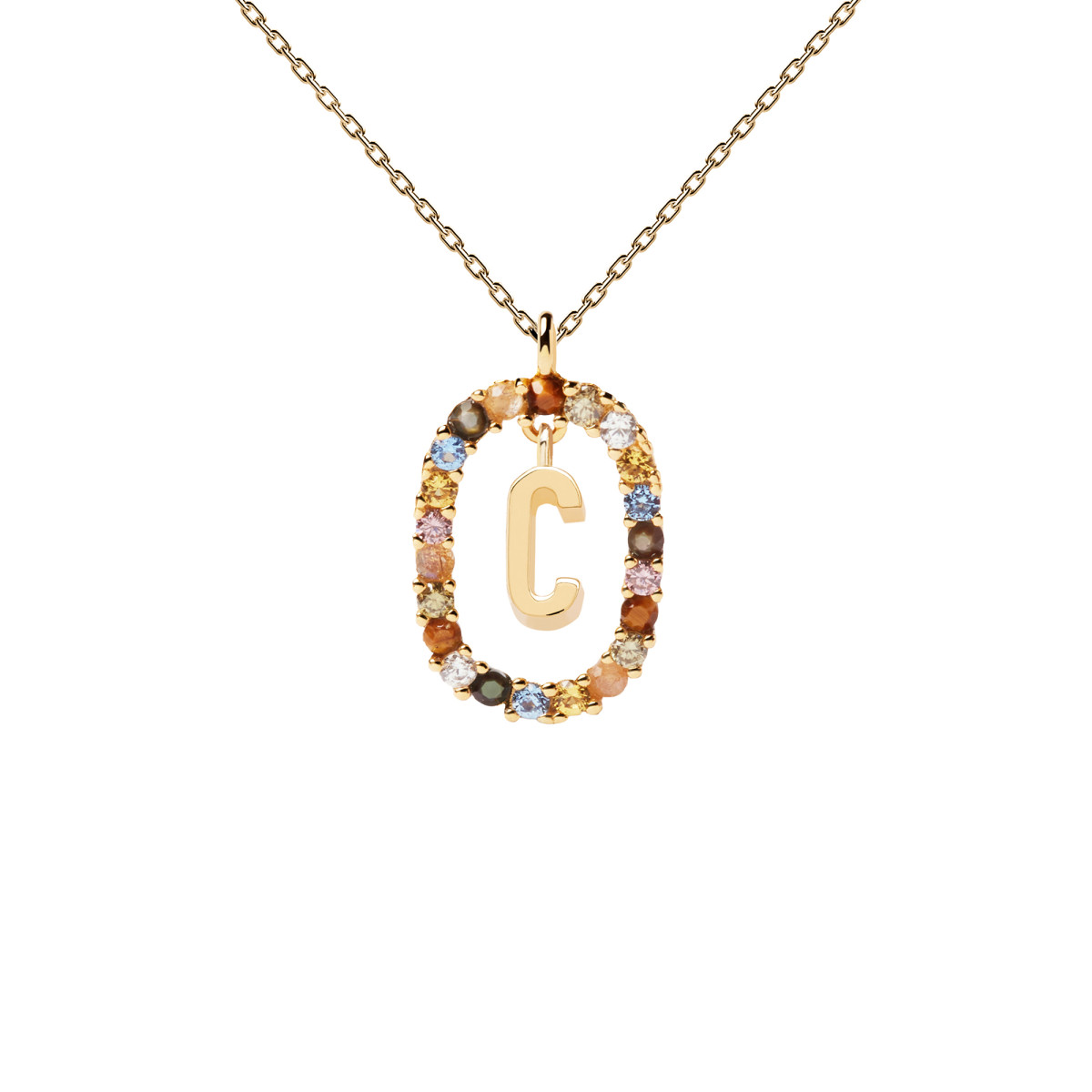 PDPAOLA Collection NEW LETTERS - Lettre C - Collier en argent doré avec pierres naturelles et semi-précieuses PDPAOLA Collier en argent plaqué or - Lettre C - CO01-262-U
