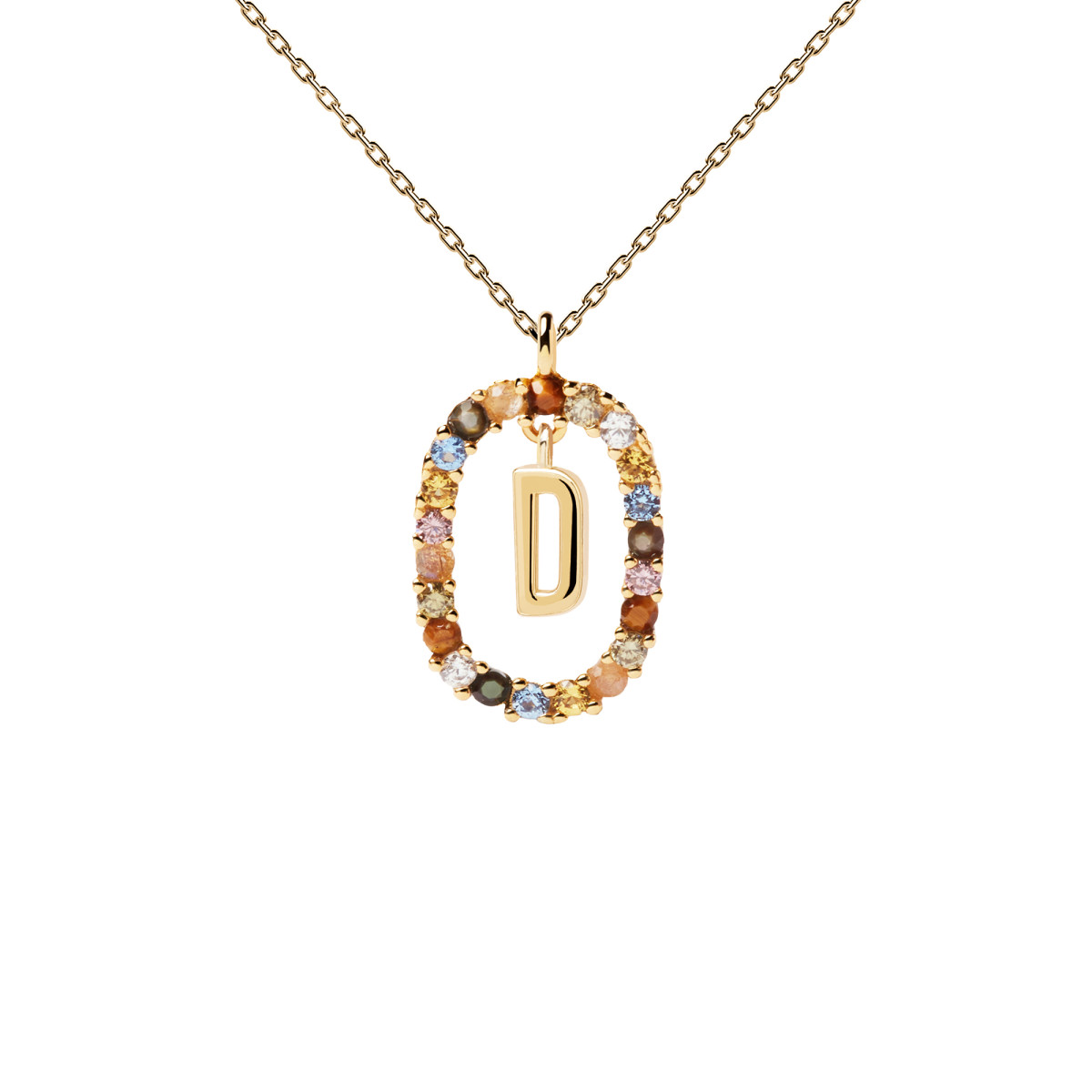 PDPAOLA Collection NEW LETTERS - Lettre D - Collier en argent doré avec pierres naturelles et semi-précieuses PDPAOLA Collier en argent plaqué or - Lettre D - CO01-263-U
