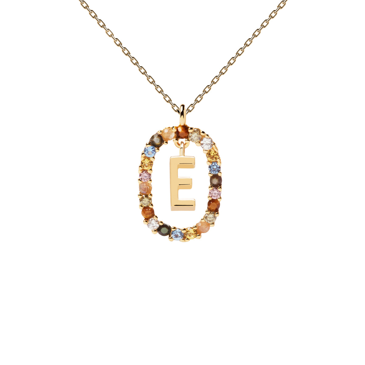 PDPAOLA Collection NEW LETTERS - Lettre E - Collier en argent doré avec pierres naturelles et semi-précieuses PDPAOLA Collier en argent plaqué or - Lettre E - CO01-264-U