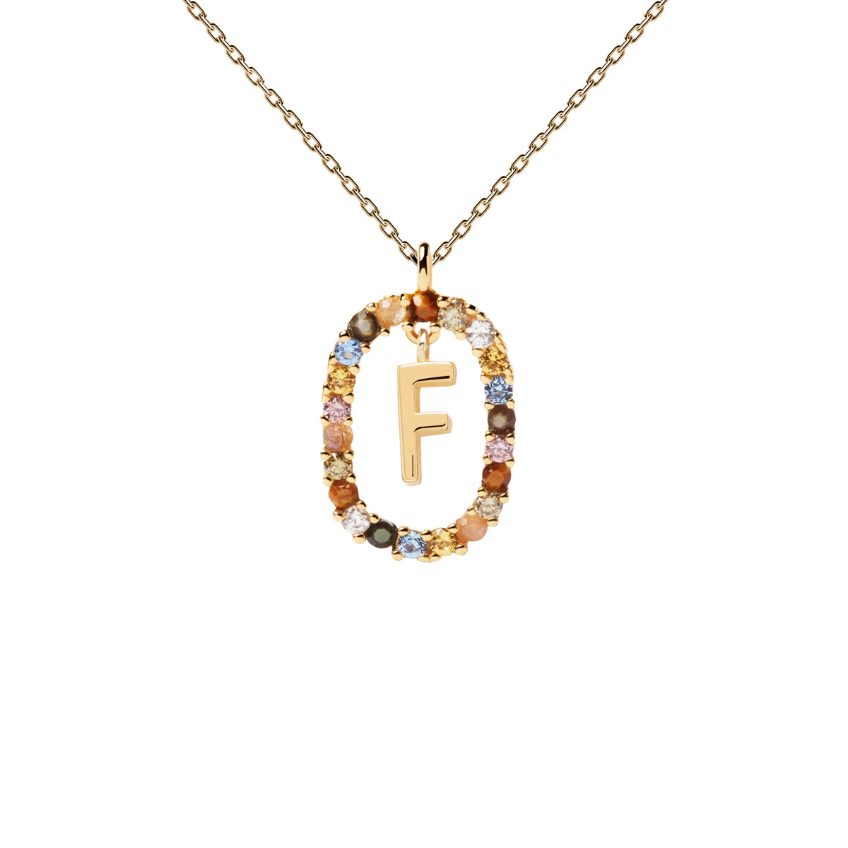 PDPAOLA Collection NEW LETTERS - Lettre F - Collier en argent doré avec pierres naturelles et semi-précieuses PDPAOLA Collier en argent plaqué or - Lettre F - CO01-265-U