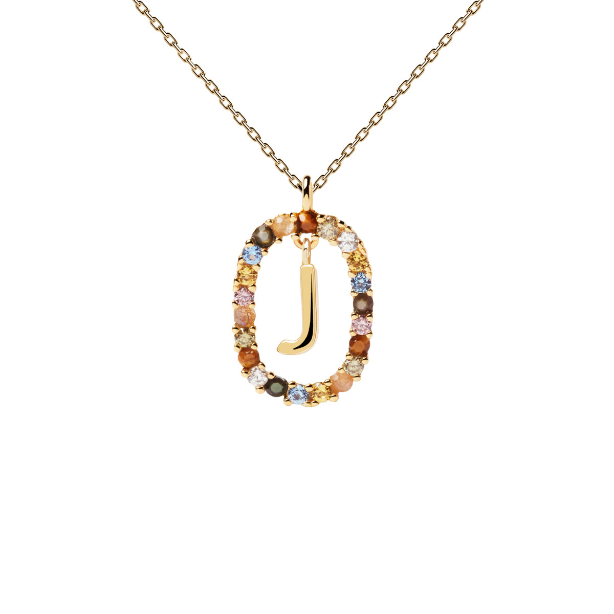 PDPAOLA Collection NEW LETTERS - Lettre J - Collier en argent doré avec pierres naturelles et semi-précieuses PDPAOLA Collier en argent plaqué or - Lettre J - CO01-269-U