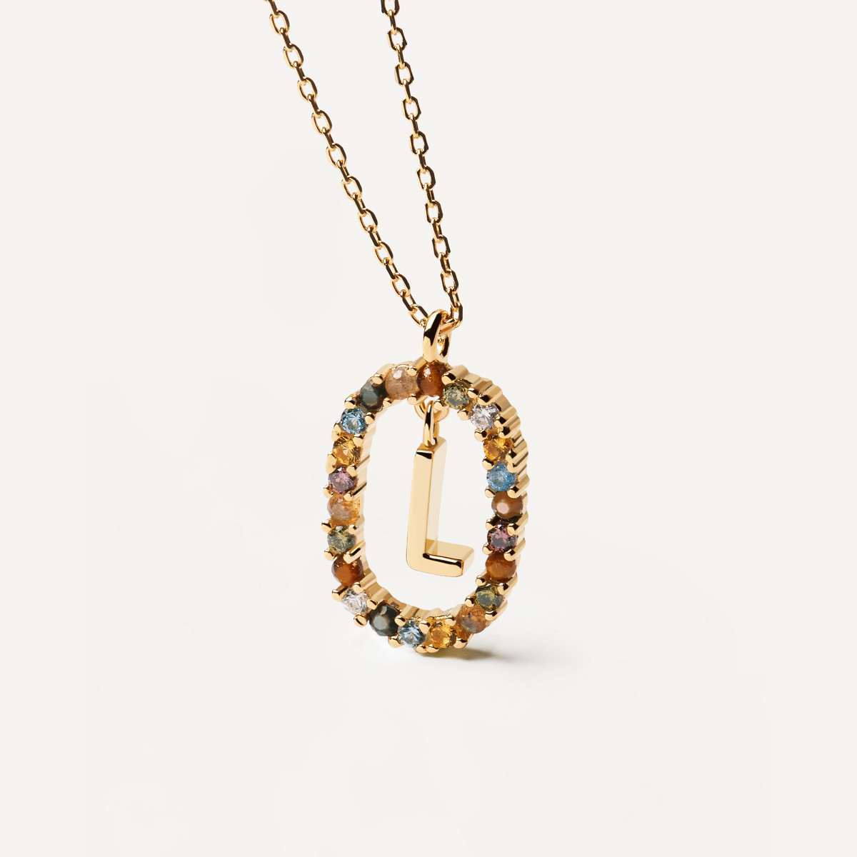 PDPAOLA Collection NEW LETTERS - Lettre L - Collier en argent doré avec pierres naturelles et semi-précieuses PDPAOLA Collier en argent doré - Lettre L - CO01-271-U
