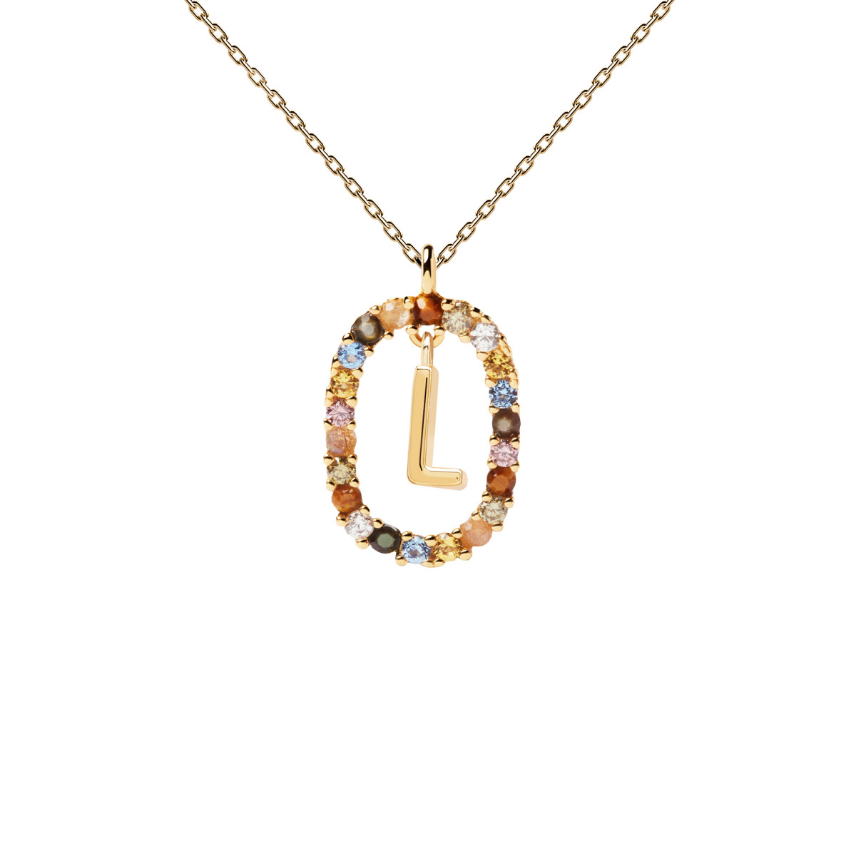 PDPAOLA Collection NEW LETTERS - Lettre L - Collier en argent doré avec pierres naturelles et semi-précieuses PDPAOLA Collier en argent doré - Lettre L - CO01-271-U