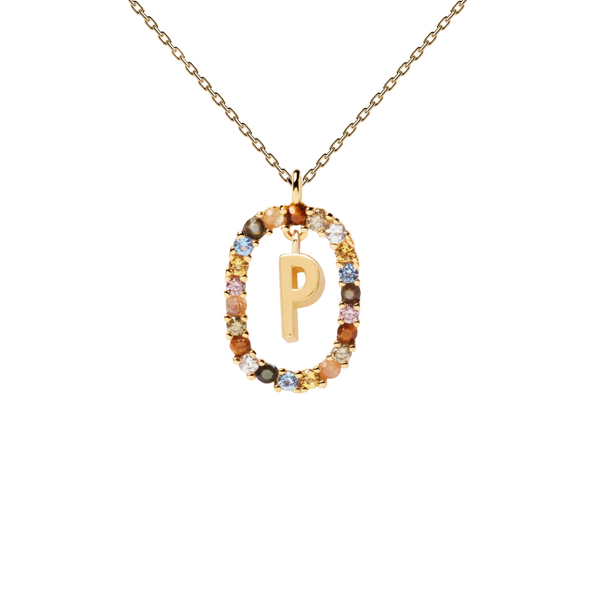 PDPAOLA Collection NEW LETTERS - Lettre P - Collier en argent doré avec pierres naturelles et semi-précieuses