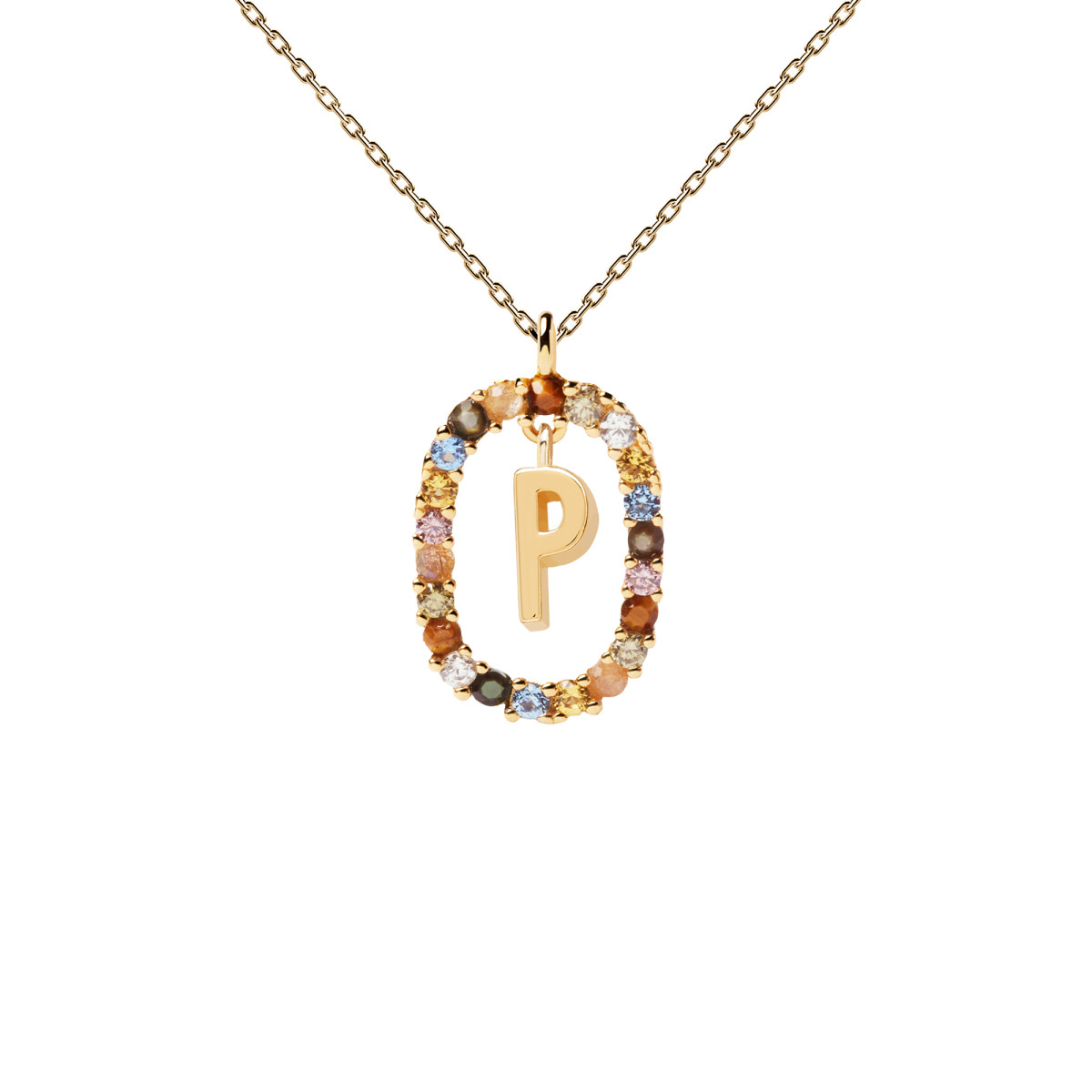 PDPAOLA Collection NEW LETTERS - Lettre P - Collier en argent doré avec pierres naturelles et semi-précieuses PDPAOLA Collier en argent plaqué or - Lettre P - CO01-275-U