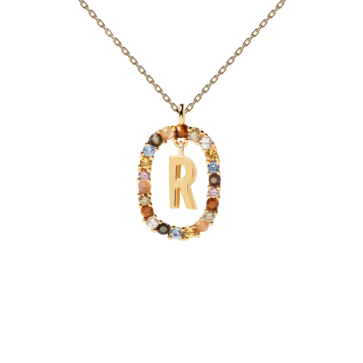 PDPAOLA Collection NEW LETTERS - Lettre R - Collier en argent doré avec pierres naturelles et semi-précieuses PDPAOLA Collier en argent plaqué or - Lettre R - CO01-277-U