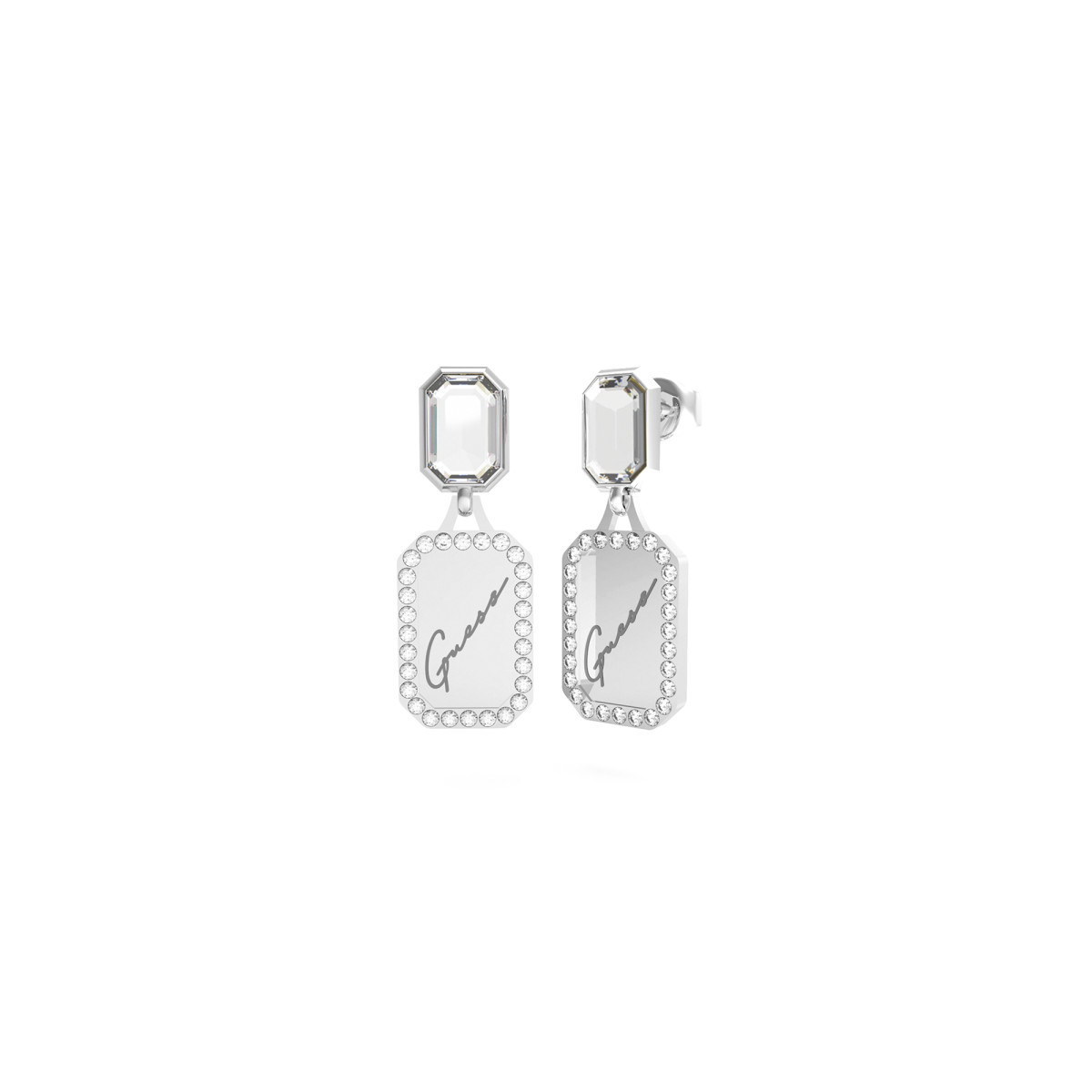 Boucles d'oreilles Guess "Crystal tag" Acier rhodié - JUBE01132JWRH