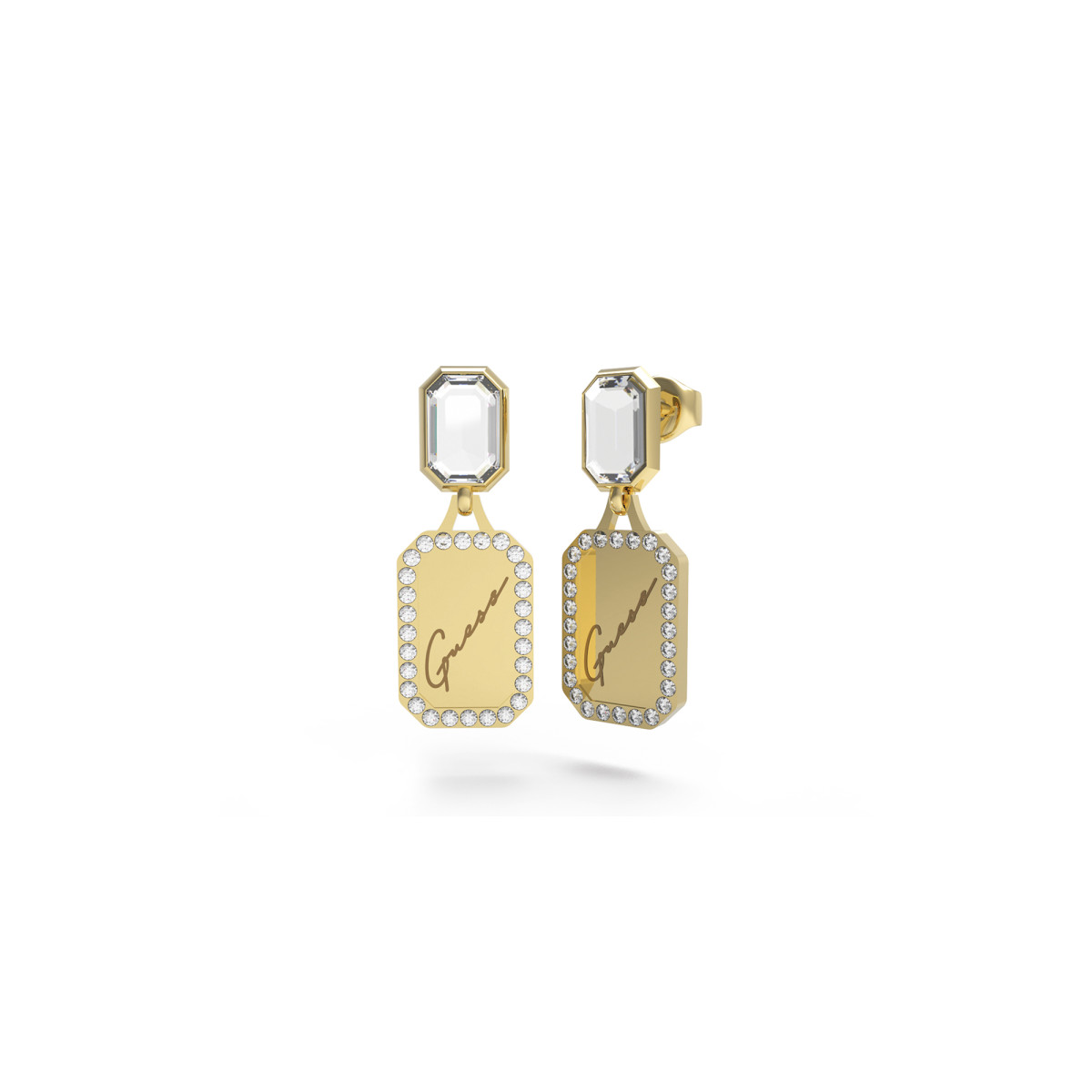 Boucles d'oreilles Guess "Crystal tag" Acier doré - JUBE01132JWYG