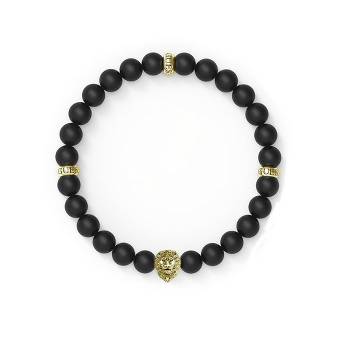 Bracelet Guess "Men in Guess" Acier rhodié et perles noires Bracelet Guess "Men in Guess" Acier rhodié et perles noires - UMB78001