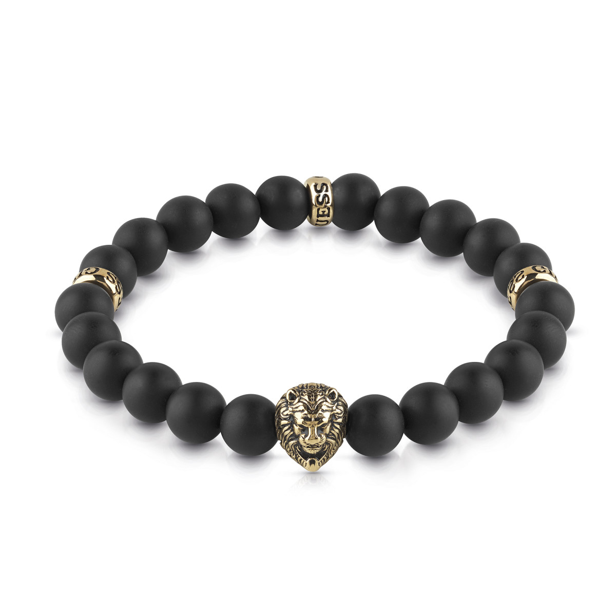 Bracelet Guess "Men in Guess" Acier rhodié et perles noires Bracelet Guess "Men in Guess" Acier rhodié et perles noires - UMB78001