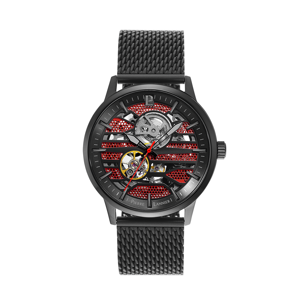 Montre Pierre Lannier cadran rouge maille milanais Lannier Impact Homme Noir - 332C439 Montre Pierre Lannier Impact Homme Noir - 332C439