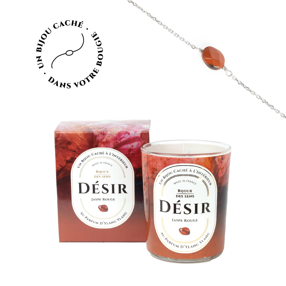 Désir - Bougie Frangance Ylan Ylang et Bracelet Argenté Jaspe Rouge Désir - Bougie Fragrance Ylan Ylang et Bracelet Argenté Jaspe Rouge