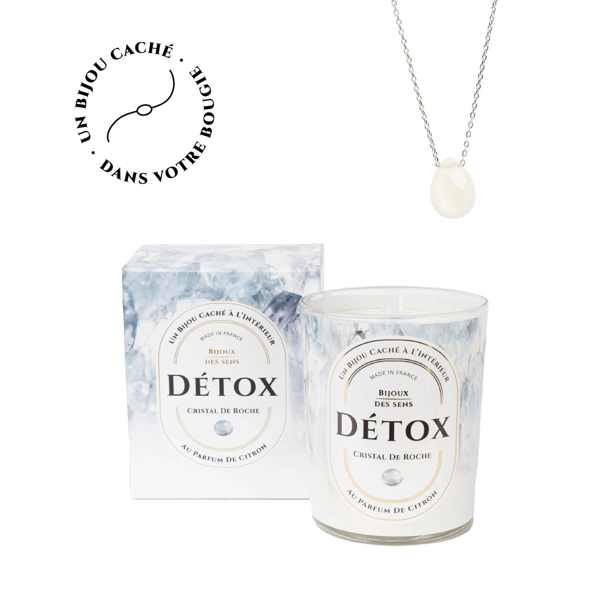 Detox - Bougie Fragrance Citron et Collier Argenté Crystal De Roche