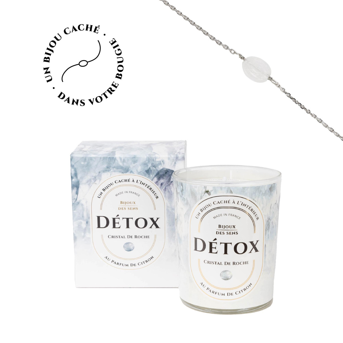 Detox - Bougie Fragrance Citron et Bracelet Argenté Crystal De Roche