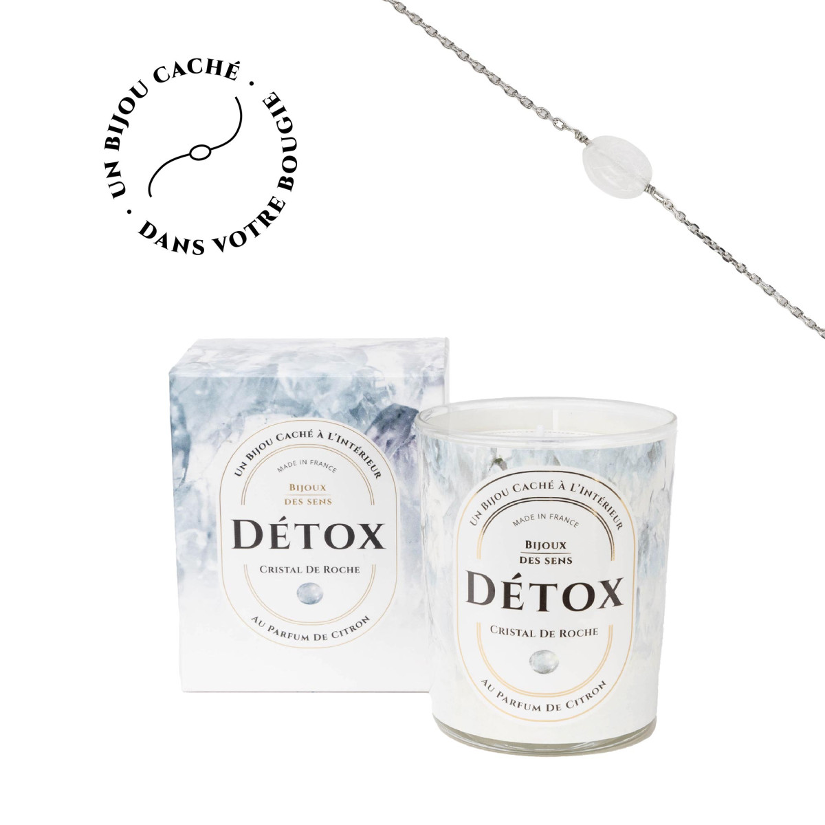 Detox - Bougie Frangance Citron et Bracelet Argenté Crystal De Roche Detox - Bougie Fragrance Citron et Bracelet Argenté Crystal De Roche