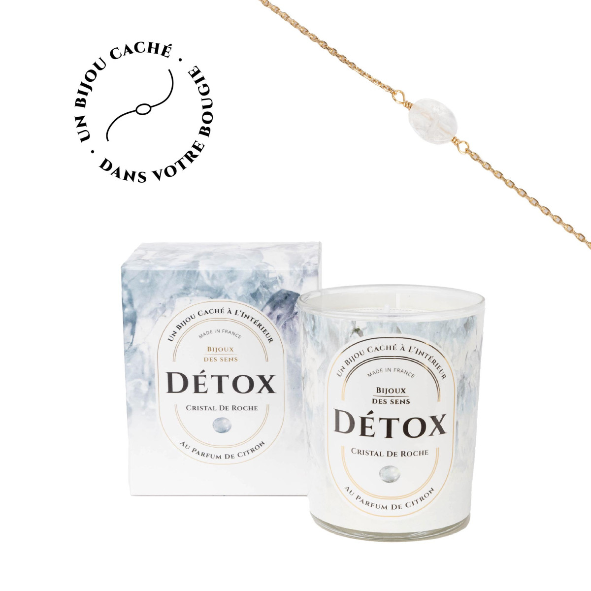 Detox - Bougie Fragrance Citron et Bracelet Doré Crystal De Roche