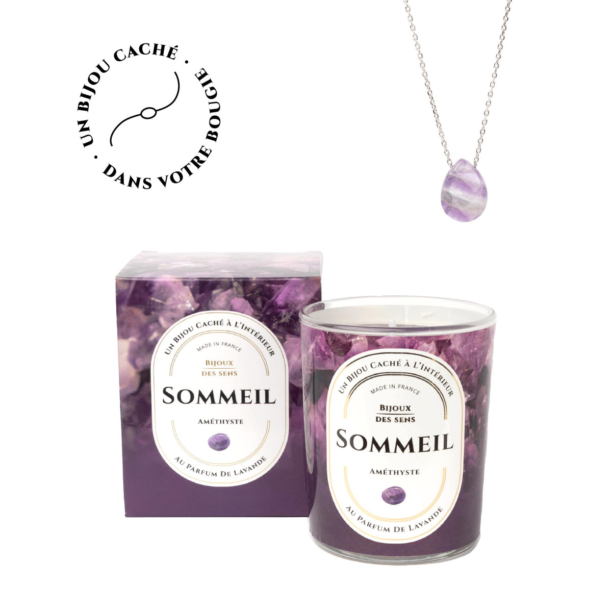 Sommeil - Bougie Frangance Lavande et Collier Argenté Améthyste Sommeil - Bougie Fragrance Lavande et Collier Argenté Améthyste