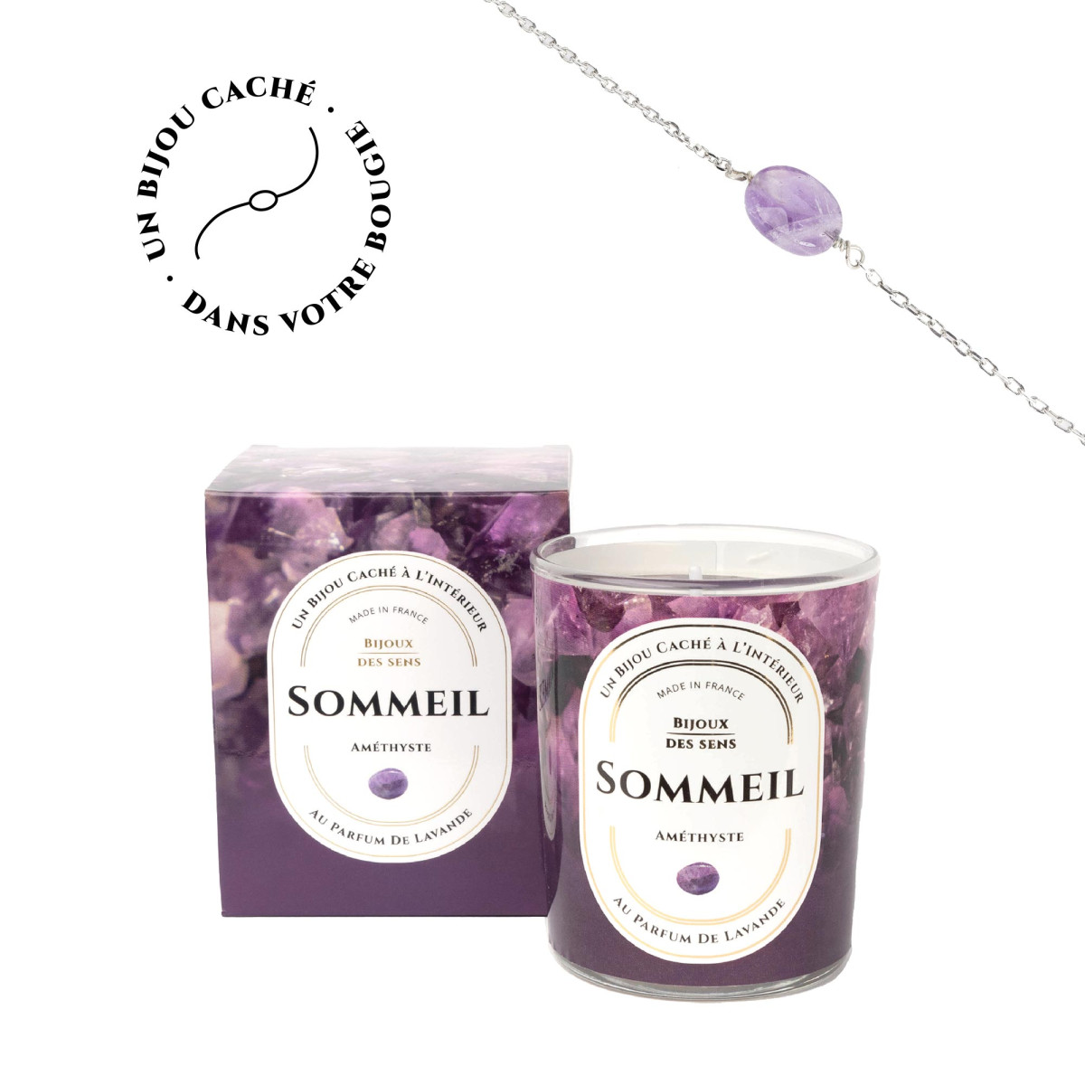 Sommeil - Bougie Fragrance Lavande et Bracelet Argenté Améthyste