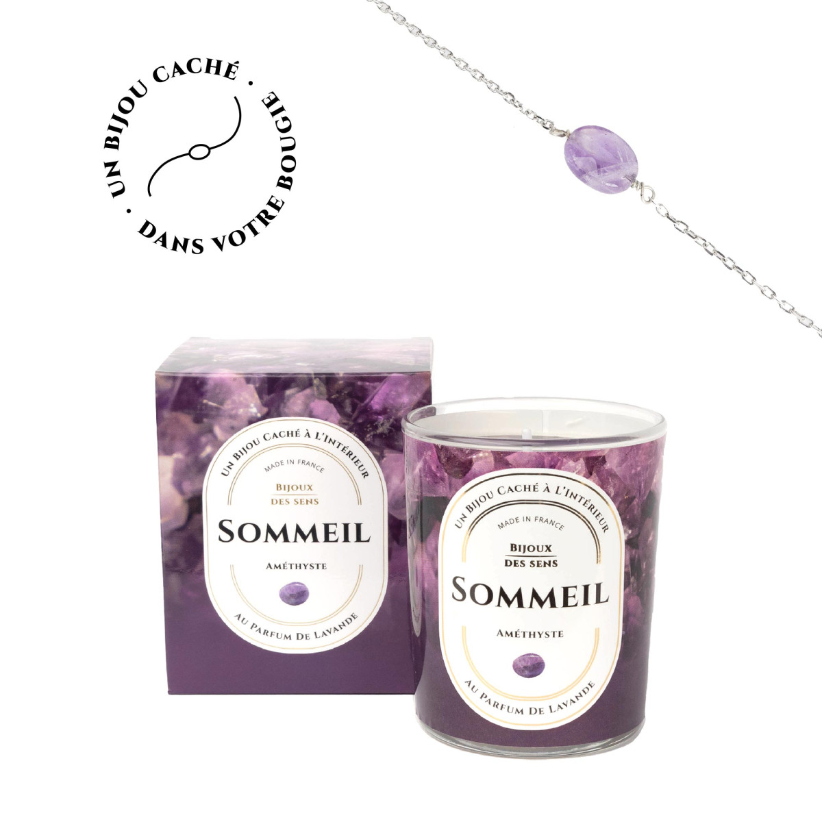 Sommeil - Bougie Frangance Lavande et Bracelet Argenté Améthyste Sommeil - Bougie Fragrance Lavande et Bracelet Argenté Améthyste