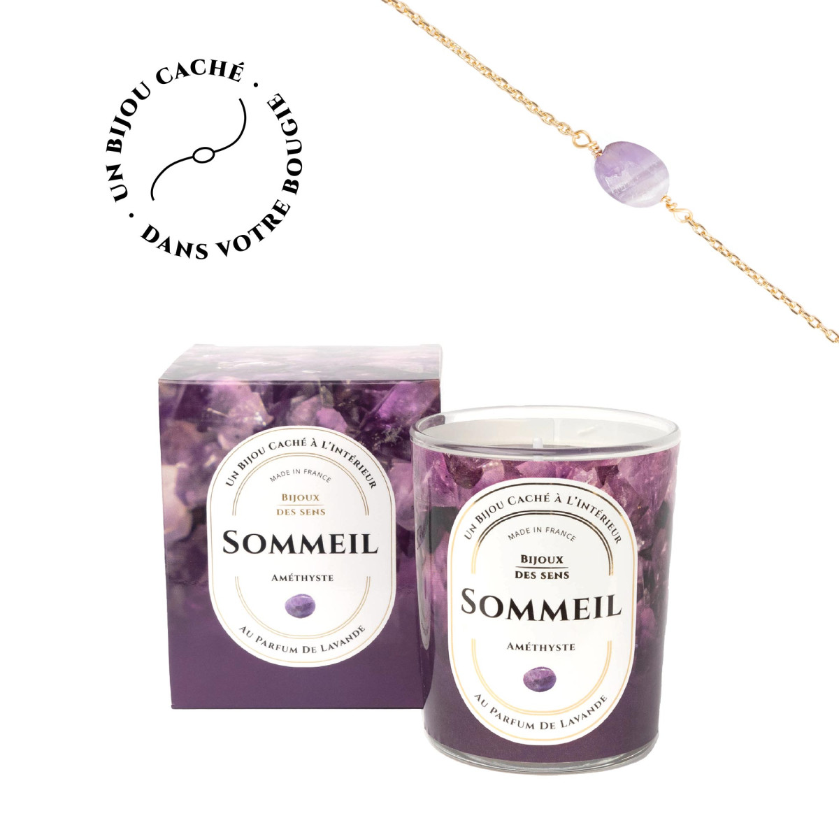 Sommeil - Bougie Frangance Lavande et Bracelet Doré Améthyste Sommeil - Bougie Fragrance Lavande et Bracelet Doré Améthyste