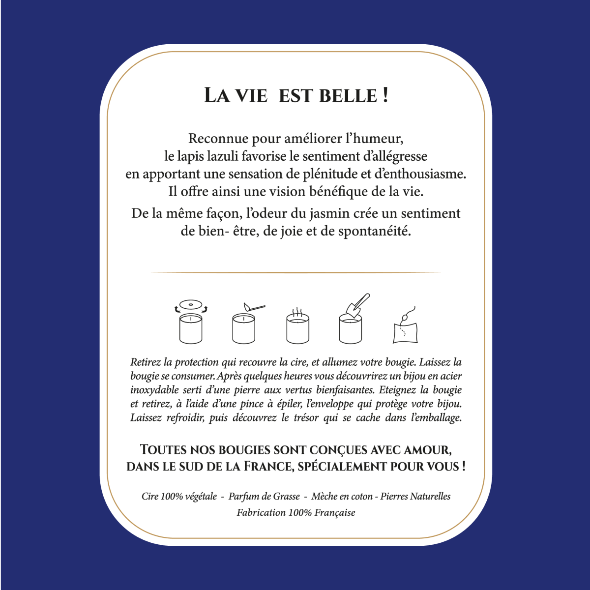 Bonne Humeur - Bougie Frangance Jasmin et Collier Doré Lapis Lazuli Bonne Humeur - Bougie Fragrance Jasmin et Collier Doré Lapis Lazuli