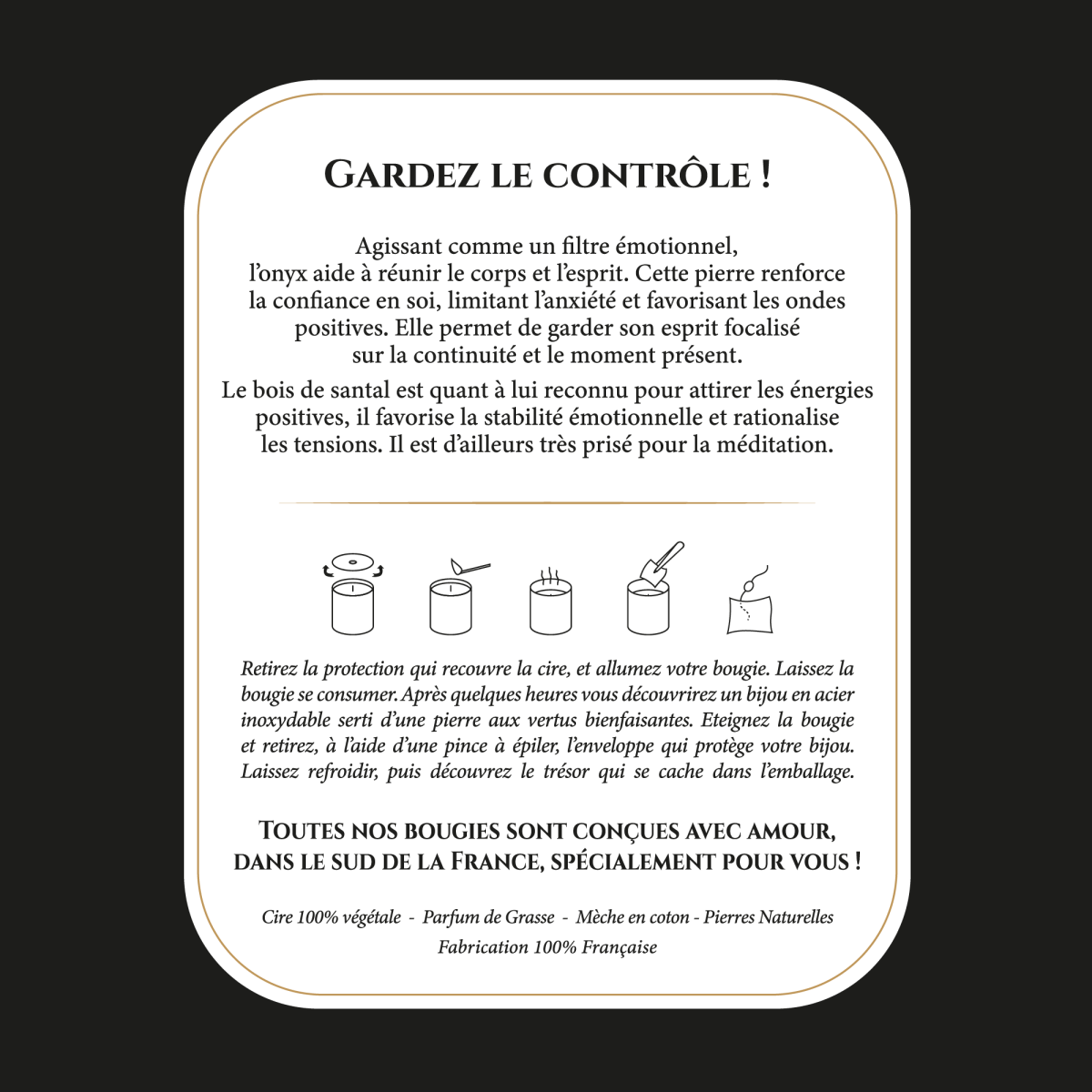 Self Control - Bougie Frangance Bois De Santal et Collier Doré Onyx Self Control - Bougie Fragrance Bois De Santal et Collier Doré Onyx