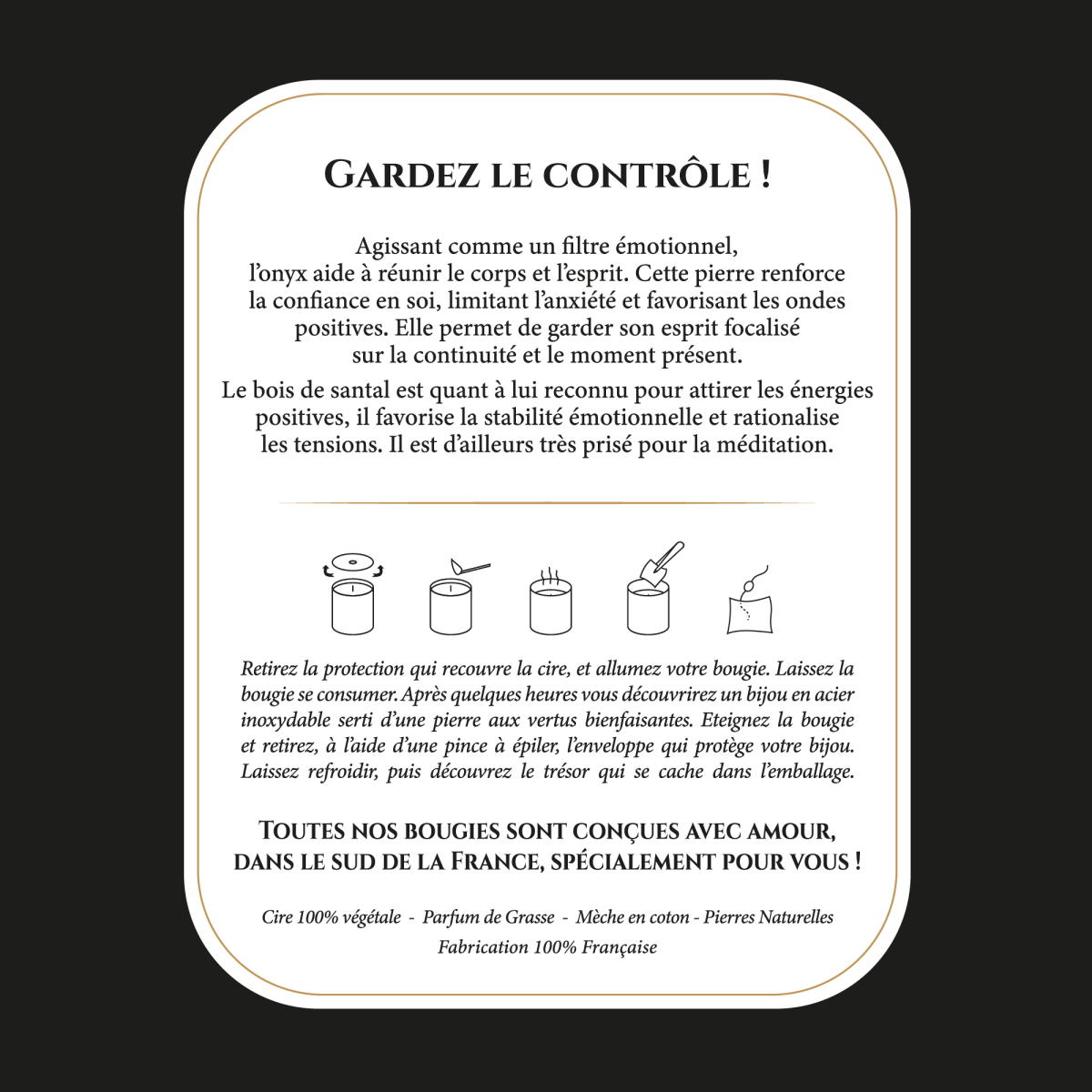 Self Control - Bougie Fragrance Bois De Santal et Bracelet Doré Onyx