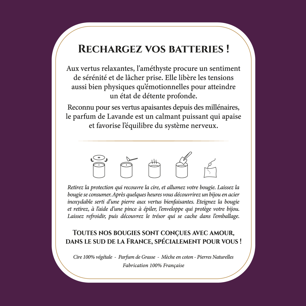 Sommeil - Bougie Frangance Lavande et Bracelet Doré Améthyste Sommeil - Bougie Fragrance Lavande et Bracelet Doré Améthyste
