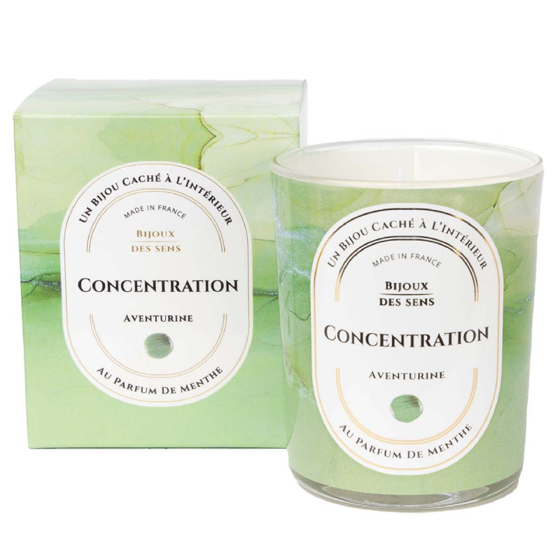 Concentration - Bougie Fragrance Menthe et Bracelet Argenté Aventurine
